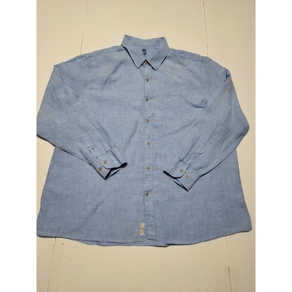 (#L6) Ocean & Coast Blue 100% Linen Long Sleeve Button Down Size Men's XXL